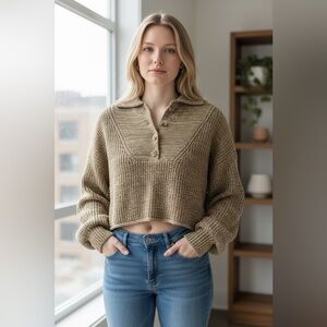 Forever 21 Taupe Knit Cropped Sweater